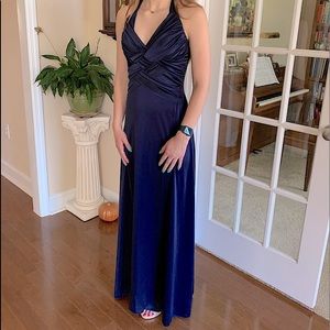 Formal Long Silk Dress Navy Blue